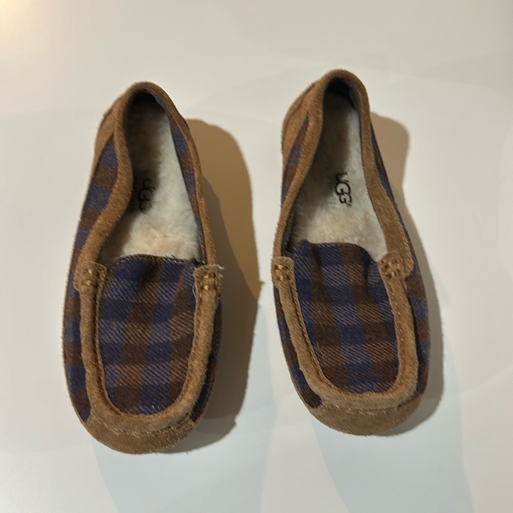 UGG kids suede and flannel slippers like new